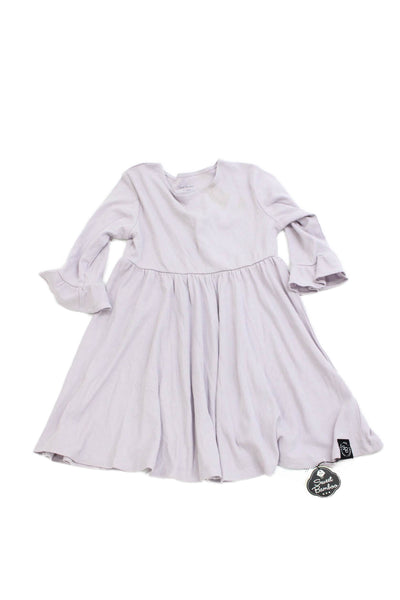 Sweet Bamboo Girls Ribbed Round Neck Long Sleeve Dress Purple Size 6Y