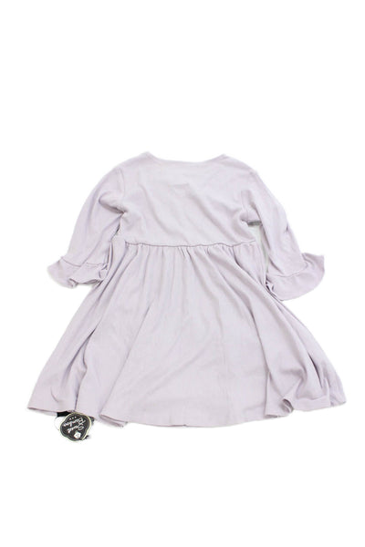 Sweet Bamboo Girls Ribbed Round Neck Long Sleeve Dress Purple Size 6Y