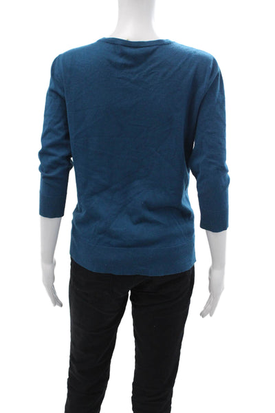 14th & Union Women Cardigan Blue V-Neck 3/4 Sleeve Rayon/Nylon Size L