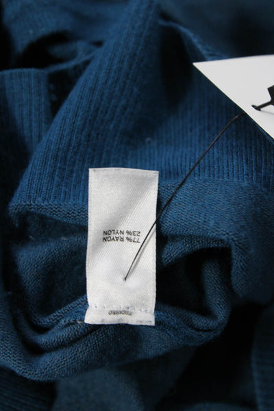 14th & Union Women Cardigan Blue V-Neck 3/4 Sleeve Rayon/Nylon Size L