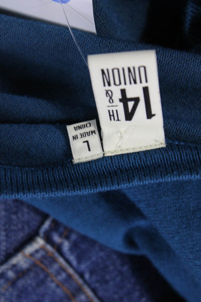 14th & Union Women Cardigan Blue V-Neck 3/4 Sleeve Rayon/Nylon Size L