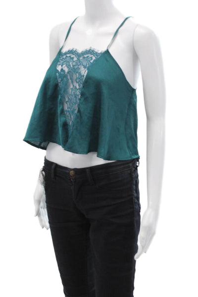 Intimately Free People Women Cropped Camisole V-Neck Green Petite Boho Size XS