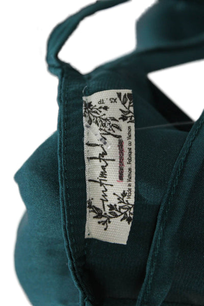 Intimately Free People Women Cropped Camisole V-Neck Green Petite Boho Size XS