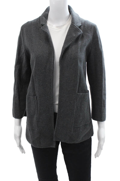 Quince Women Coatigan Dark Gray 100% Organic Cotton Collared 3/4 Sleeve Size S