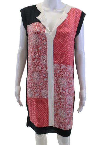 Rebecca Taylor Women Sleeveless V-Neck Silk Shift Dress Black Paisley Size 6