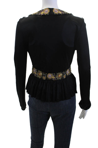 La Rok Women Black Floral V-Neck Bohemian Long Sleeve Blouse Size S