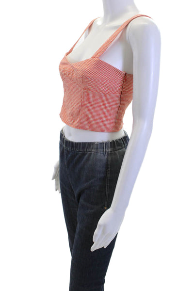 Zara Women Cropped Sleeveless Tank Orange Check Square-Neck Zip Size S
