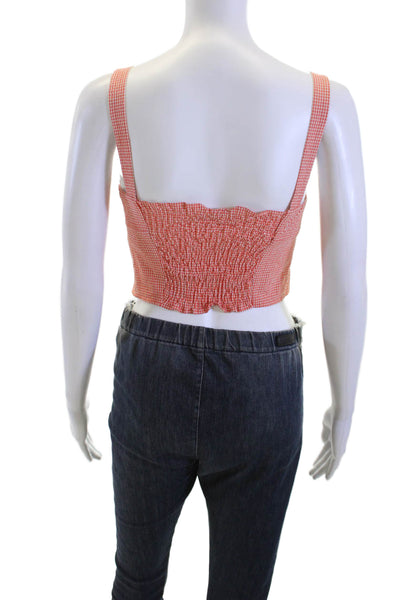 Zara Women Cropped Sleeveless Tank Orange Check Square-Neck Zip Size S