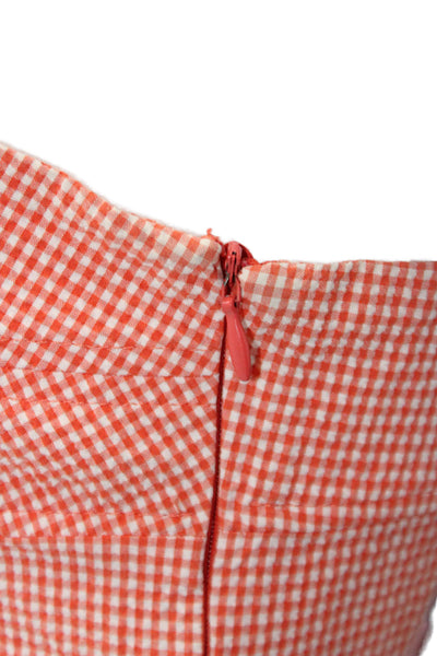 Zara Women Cropped Sleeveless Tank Orange Check Square-Neck Zip Size S