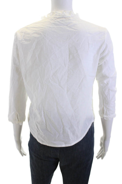 Brandy Melville Women White Cotton V-Neck 3/4 Sleeve Button-Up Blouse Size S
