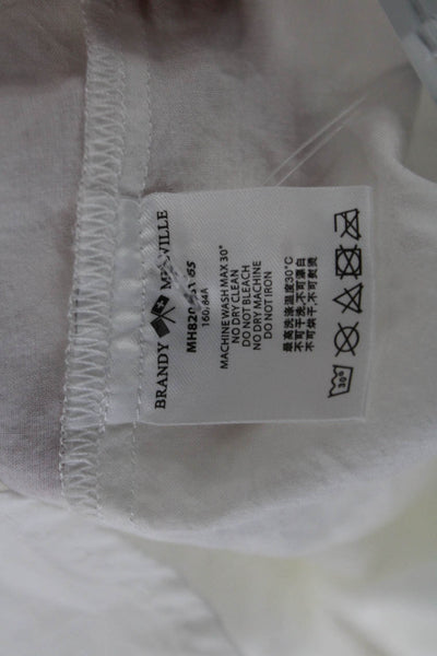Brandy Melville Women White Cotton V-Neck 3/4 Sleeve Button-Up Blouse Size S