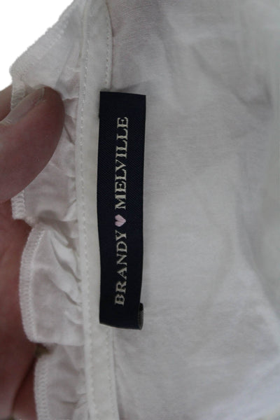 Brandy Melville Women White Cotton V-Neck 3/4 Sleeve Button-Up Blouse Size S