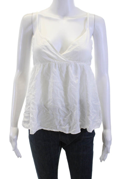 Brandy Melville Women White V-Neck Viscose Camisole Sleeveless Bohemian Size S