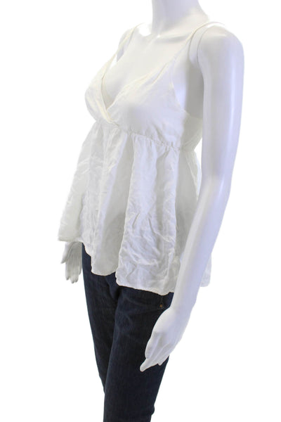 Brandy Melville Women White V-Neck Viscose Camisole Sleeveless Bohemian Size S