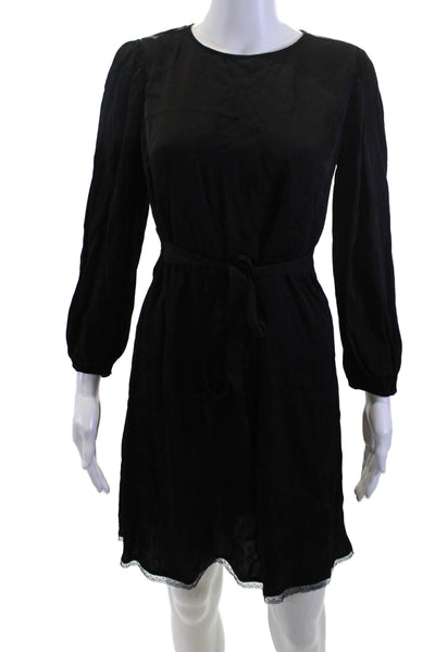 Velvet Women Shift Dress Black Long Sleeve Viscose Size XS