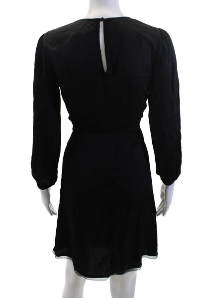 Velvet Women Shift Dress Black Long Sleeve Viscose Size XS