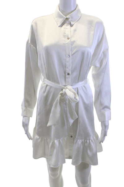 Zara Womens Shirt Dress White Long Sleeve Collared Button Polyester Size S