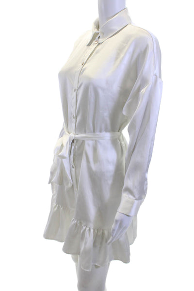Zara Womens Shirt Dress White Long Sleeve Collared Button Polyester Size S