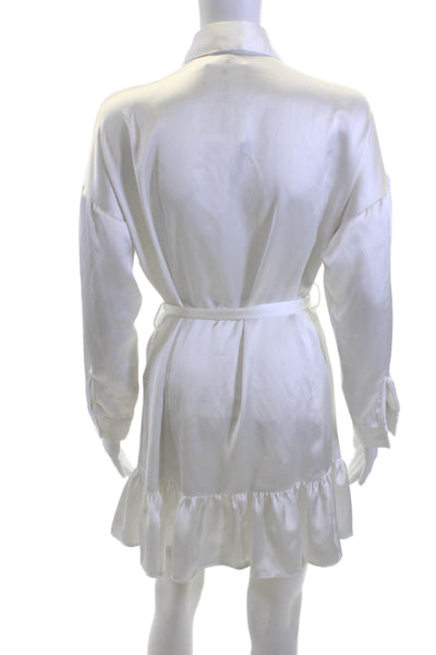 Zara Womens Shirt Dress White Long Sleeve Collared Button Polyester Size S