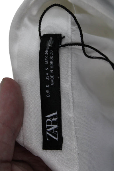 Zara Womens Shirt Dress White Long Sleeve Collared Button Polyester Size S