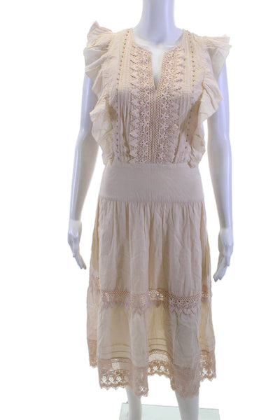 St. Roche, Women, Beige Fit & Flare Sundress V-Neck Lace Cotton Size 0