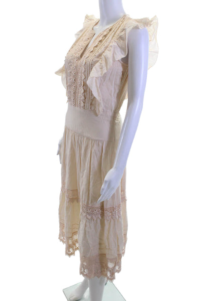 St. Roche, Women, Beige Fit & Flare Sundress V-Neck Lace Cotton Size 0