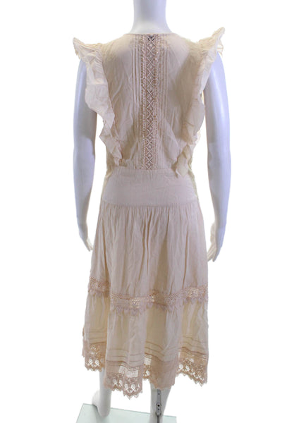 St. Roche, Women, Beige Fit & Flare Sundress V-Neck Lace Cotton Size 0
