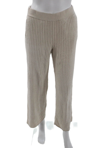 Barefoot Dreams® Womens Ribbed Knit Elastic Waist Loungewear Pants Beige Size XS