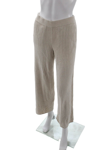 Barefoot Dreams® Womens Ribbed Knit Elastic Waist Loungewear Pants Beige Size XS