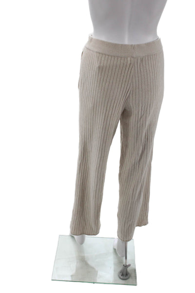 Barefoot Dreams® Womens Ribbed Knit Elastic Waist Loungewear Pants Beige Size XS