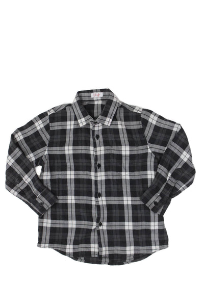 Il Gufo Boys Cotton Collared Plaid Print Button Down Shirt Black Size 3T