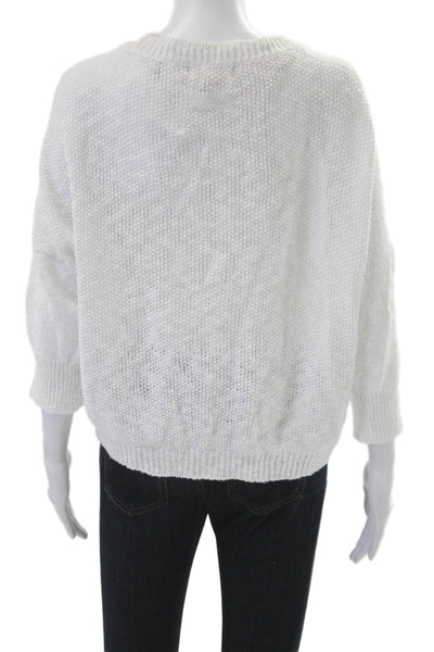 Cotelac Women Cardigan V-Neck 3/4 Sleeve Cotton-Linen White Button Size 3