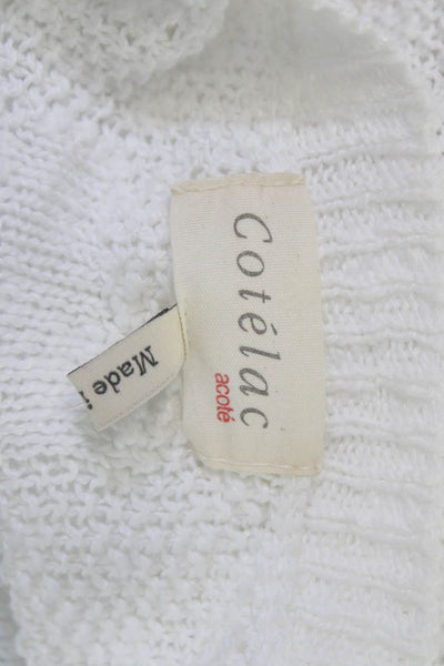 Cotelac Women Cardigan V-Neck 3/4 Sleeve Cotton-Linen White Button Size 3