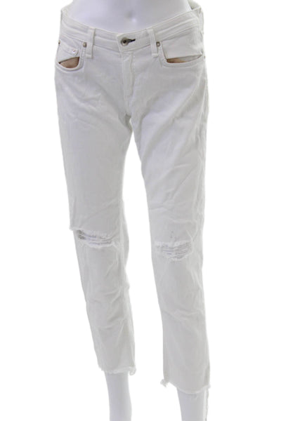 Rag & Bone Womens Cropped Boyfriend Jeans White Mid Rise Inseam 25 Size 26