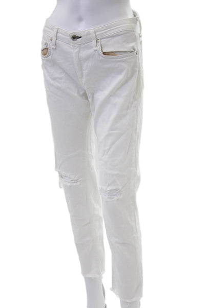 Rag & Bone Womens Cropped Boyfriend Jeans White Mid Rise Inseam 25 Size 26