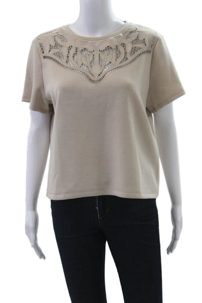 Elie Tahari Women Basic Beige Short Sleeve Crew Neck T-Shirt Size M