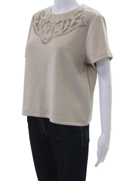 Elie Tahari Women Basic Beige Short Sleeve Crew Neck T-Shirt Size M