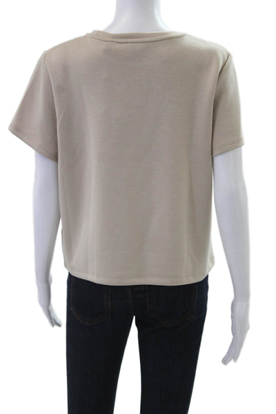 Elie Tahari Women Basic Beige Short Sleeve Crew Neck T-Shirt Size M