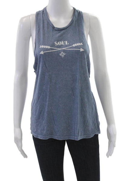 Soul Cycle Women Blue Graphic Bohemian Basic Tank Round Neck Size S