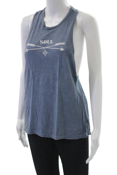 Soul Cycle Women Blue Graphic Bohemian Basic Tank Round Neck Size S