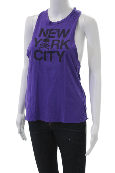 Soul Cycle Women Purple Graphic Cotton Crew Neck Tank Size S