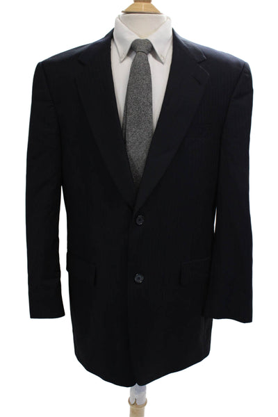 Hart Schaffner Marx Men Wool Blazer Dark Blue Solid Collared Size 42