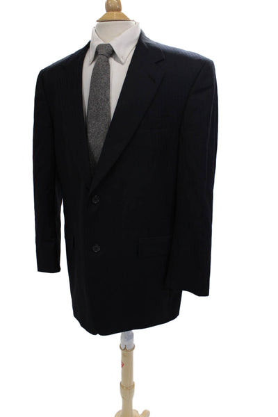 Hart Schaffner Marx Men Wool Blazer Dark Blue Solid Collared Size 42