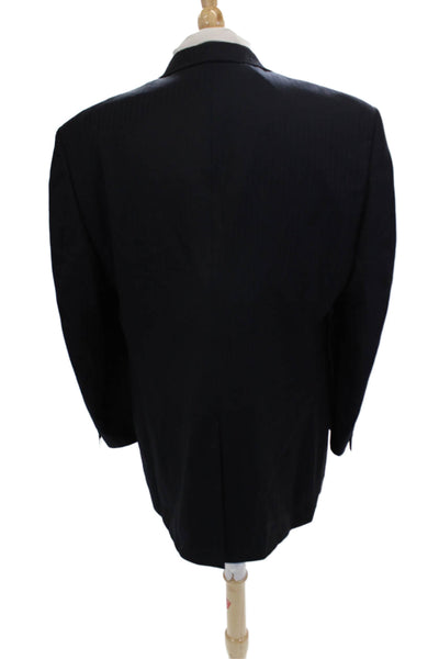 Hart Schaffner Marx Men Wool Blazer Dark Blue Solid Collared Size 42