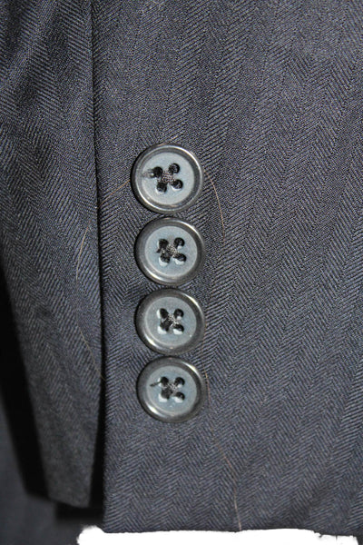 Hart Schaffner Marx Men Wool Blazer Dark Blue Solid Collared Size 42