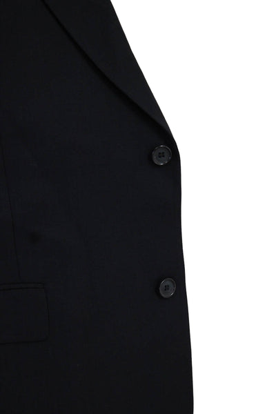 Hart Schaffner Marx Men Wool Blazer Dark Blue Solid Collared Size 42