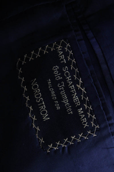 Hart Schaffner Marx Men Wool Blazer Dark Blue Solid Collared Size 42