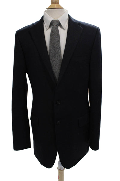 Hickey Mens Dark Blue Wool Blend Blazer Classic Collared Button Size 42