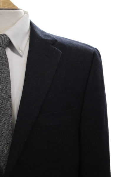 Hickey Mens Dark Blue Wool Blend Blazer Classic Collared Button Size 42