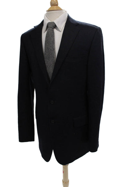 Hickey Mens Dark Blue Wool Blend Blazer Classic Collared Button Size 42
